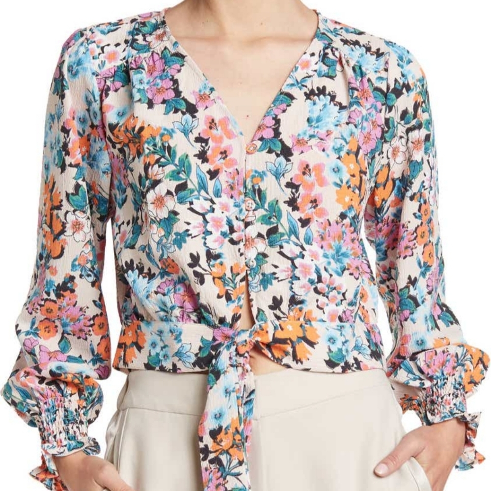 BCBGeneration Long Sleeve Tie Front Top